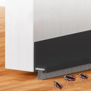 Door Draft Stopper with Brush Reduce Noise, 39" Rubber Door Sweep Breeze Blocker, Adjustable Under Door Draft Stoppers, Soundproofing for Doors, Door Seal - Black