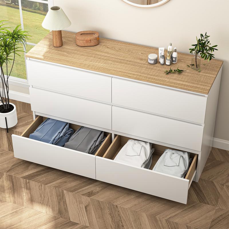 Spaco Modern 6 Drawers  Wood Dresser for Bedroom Organization,Double Dresser Wide Large Storage Chest of Drawers & TV Stand for for Closet, Living Room, Hallway,Small Place Organizer