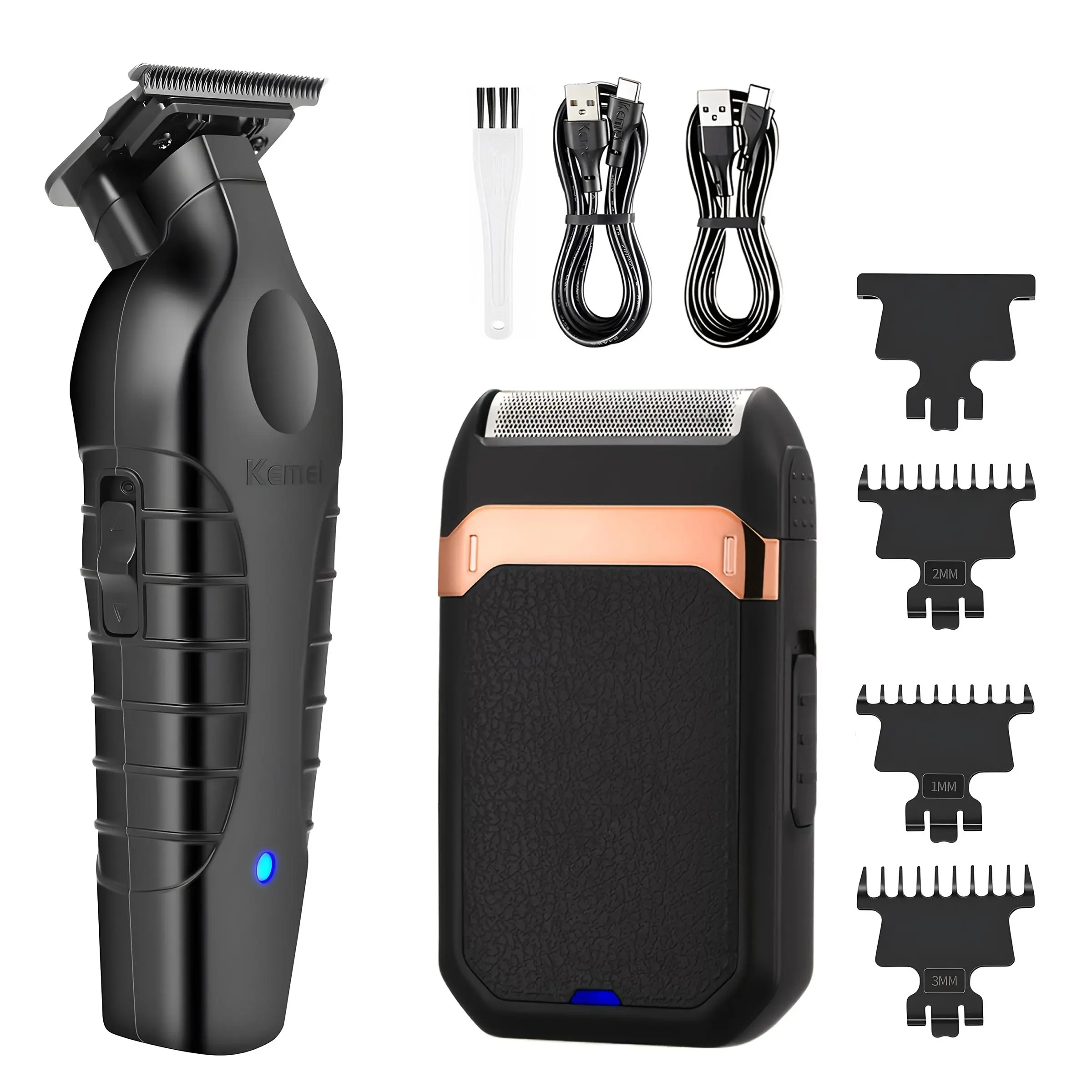 Kemei Professional Hair Care Kit for Men, Cordless Barber Trimmer & Shaver Set, Rechargeable Hair Clipper, Durable Grooming Tools, Perfect Christmas Gift