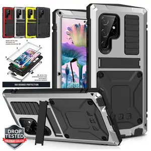 case For Samsung S24 S23 Ultra S22 Plus S21 Note 20 Aluminum Metal with Screen Protector (NO support fingerprint unlocking) Camera Protector Military Rugged Heavy Duty Shockproof Case with Metal Kickstand Full Body Tough Dustproof Drop Tested Outdoor case