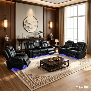 Breathing Leather 3-Piece Living Room Recliner Sofa Set