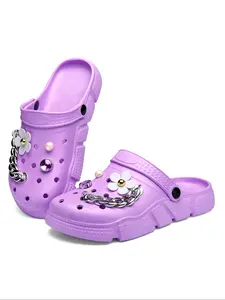 Women's Fashionable Flower & Rhinestone Decor Clogs, Casual Comfortable Beach Slippers, Non-slip Slippers for Indoor & Outdoor Wear, Walking Shoes, Clog Decoration