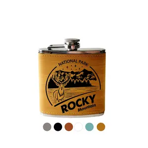 Flask- Rocky Mountain National Park  Engraved flask.  Leather Hip Flask. Personalized Travel Vacation Gift. hip flask stainless steel
