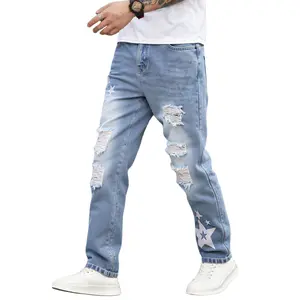 Blue Jeans For Men Slim Fit Summer Clothes Casual Denim Breathable Straight Leg Trousers jeans pants for men
