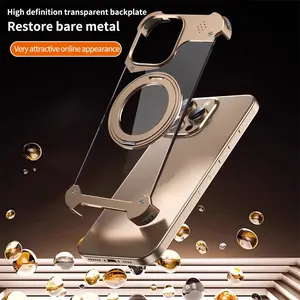 Metal Magsafe Aromatherapy Phone Case For iPhone  15 Pro Max 16 Pro  360 ° Rotating Bracket Transparent Backplate Cover