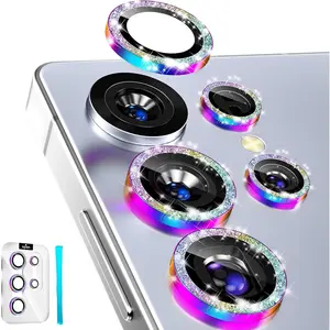 for  Galaxy S25 Ultra Camera Lens Protector Bling, AR+AF Tempered Glass, 9H Anti-Scratch Metal Individual Lens Cover, HD Clear Camera Accessories - Glitter Colorful