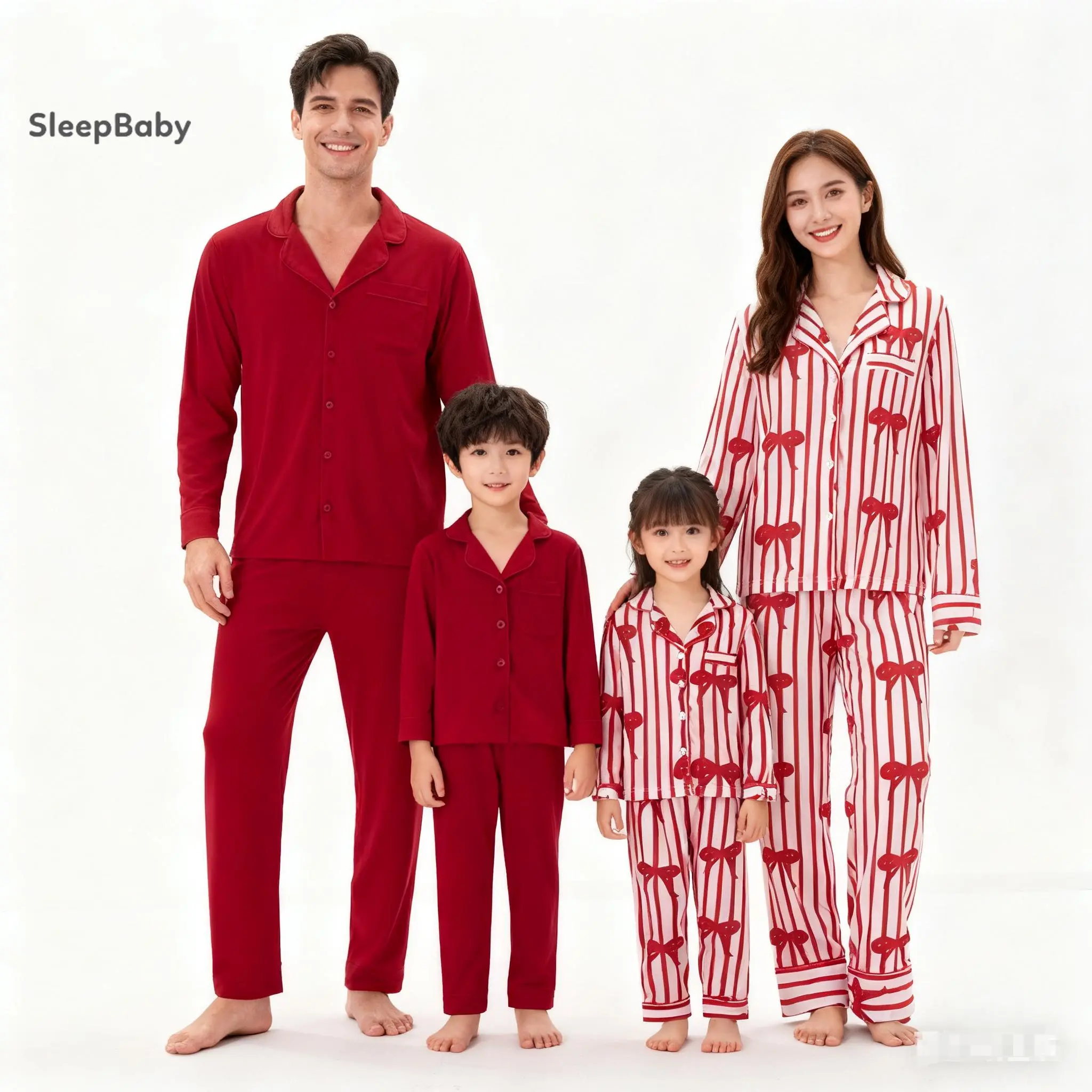 Family Matching Pajama Set in Satin Elastane, 2-Piece Long Sleeve Button-Down Loungewear for Women, Men, and Kids, Clothes up to XXXL, Outdoor, Fashion