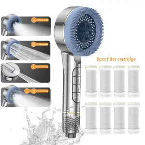 Pressurized Hand-Held Shower Nozzle, 4 Spray Modes, Hard Water Filtration, Includes 8 Filter Replacement Cottons, Ideal for Bathtubs & Pets, Handheld Shower Head