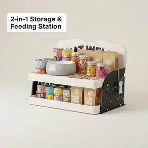 Anti-Tip Pet Feeding Station & Snack Storage Rack - Stable 2-Layer Cat Treat Organizer for Tidy Floors & Efficient Mealtime multipurpose home organization