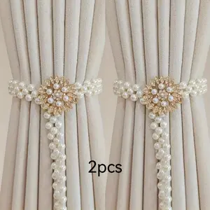 2Pcs elegant sunflower curtain tie with adjustable pearl gold finish, luxurious living room and bedroom home decor