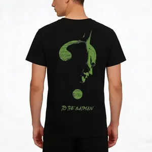 "TO THE BATMAN,"  Trendy top,Featuring a fluorescent green silhouette printed Tops,Black Short-Sleeved T-Shirt, best gifts for him