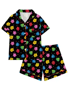 Retro Gamer Aesthetic Pajama Set | Cute Pixel Star Print Sleepwear for teens,Cute Gaming Sleepwear | Star with Eyes 2-Piece Pajamas