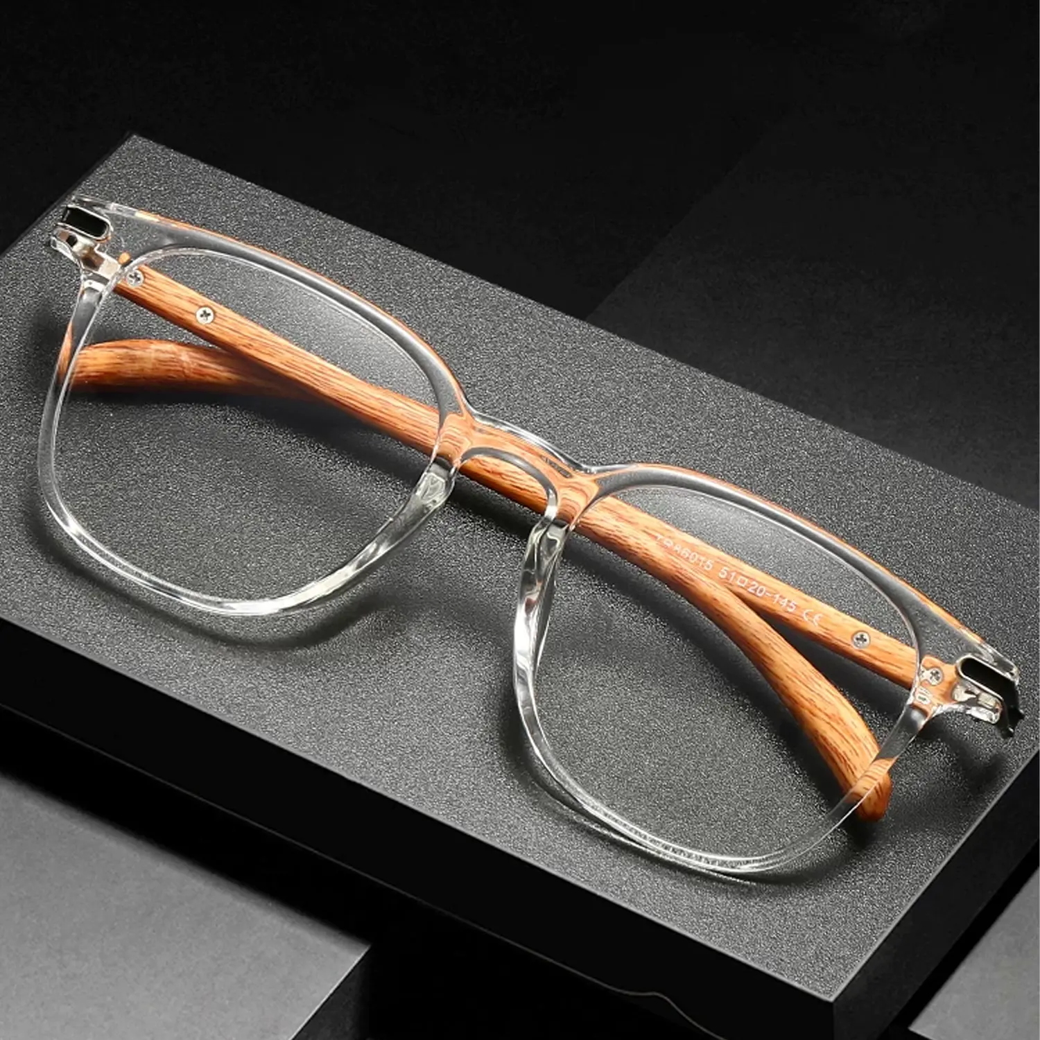 FYTOO Blue Light Blocking Lightweight Frame Glasses - Trendy Full Rim Square Resin Office Unisex Glasses with Ultra-Light TR & Wooden Temples 86015