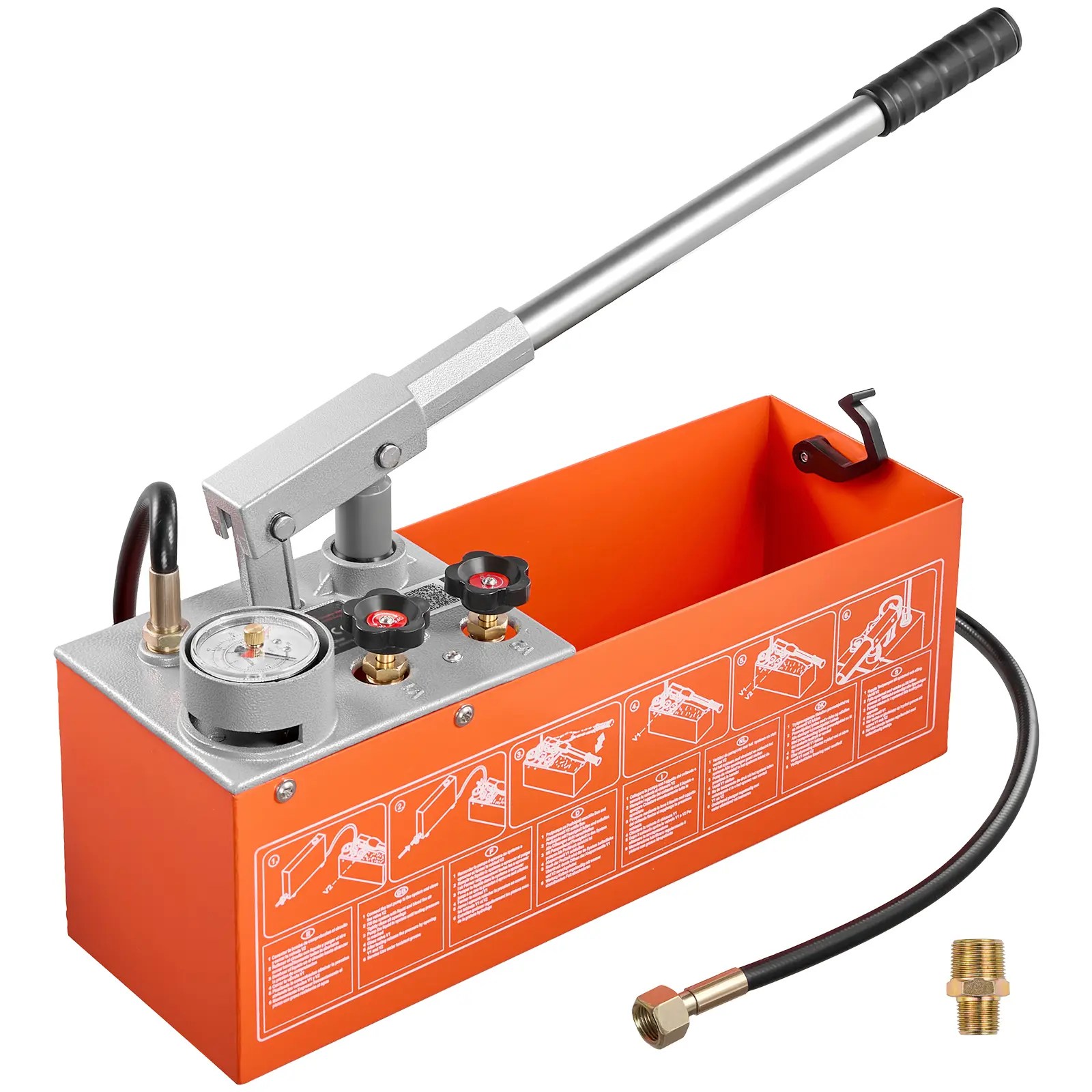 【summerfinds】VEVOR Hydrostatic Test Pump 3 Gallon Hydraulic Manual Water Pressure Tester, Dual Valve Hydrostatic Water Pipe Leakage Pressure Test Pump Kit with Gauge & Tank, 0-50 Bar Range, for Pipeline, Heating