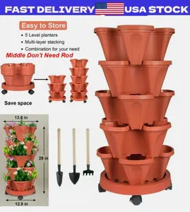 5 Tier Stackable Planters Vertical Planter Garden Tower Pots with Wheels & Tools