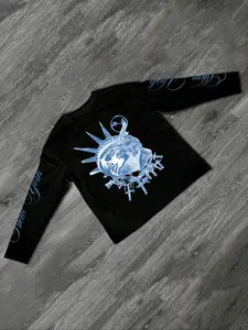 Men's Long Sleeve T-Shirt, Crewneck, Fun Cartoon Design, Lady Liberty Pattern, Casual Fashion, Slim-Fitting, All Seasons, Perfect Gift Choice, Menswear