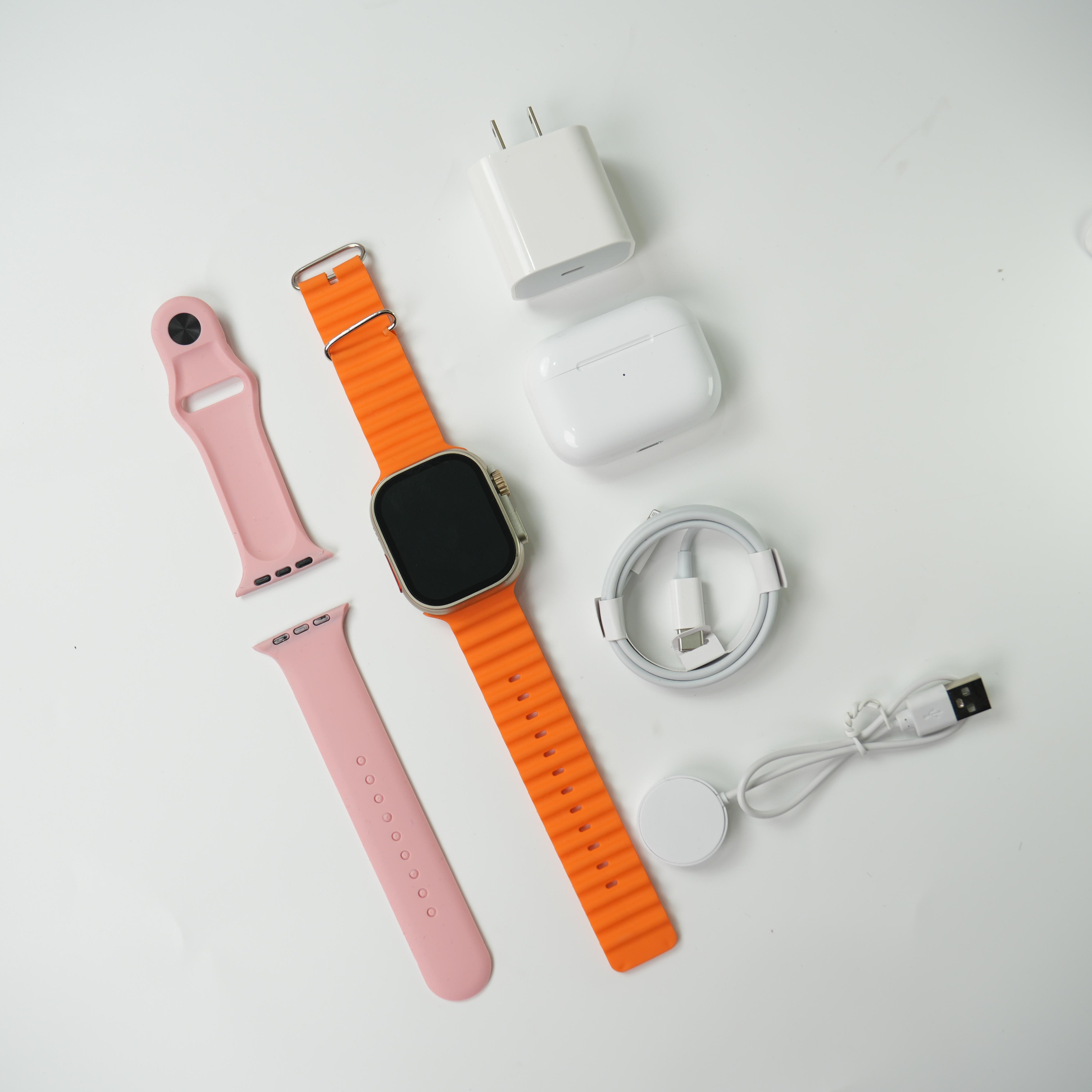 Smartwatch Set: Smartwatch, Bluetooth headphones, 20W fast charger, Type-C cable, adapter, and audio support—compact and portable. Headphone device. Wearable Smartphone Chargeable