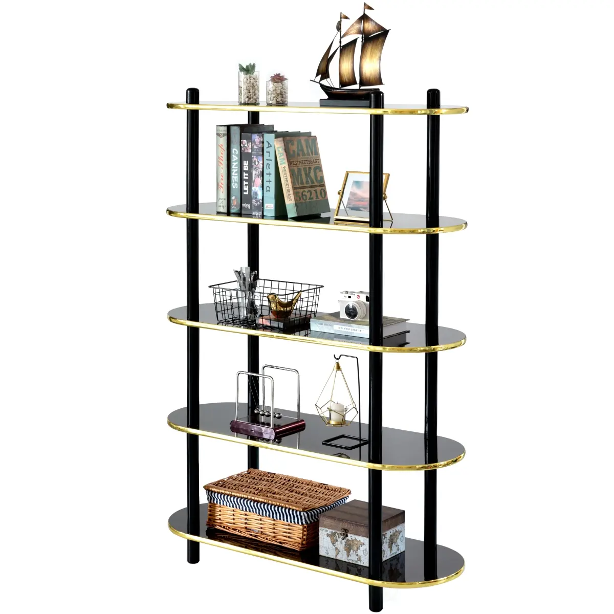 5 Tier Open Bookshelf, Contemporary Classic Modern Style Free Standing Wood Display Rack Unit for Collections,59' Height Etagere Bookcase, Brown