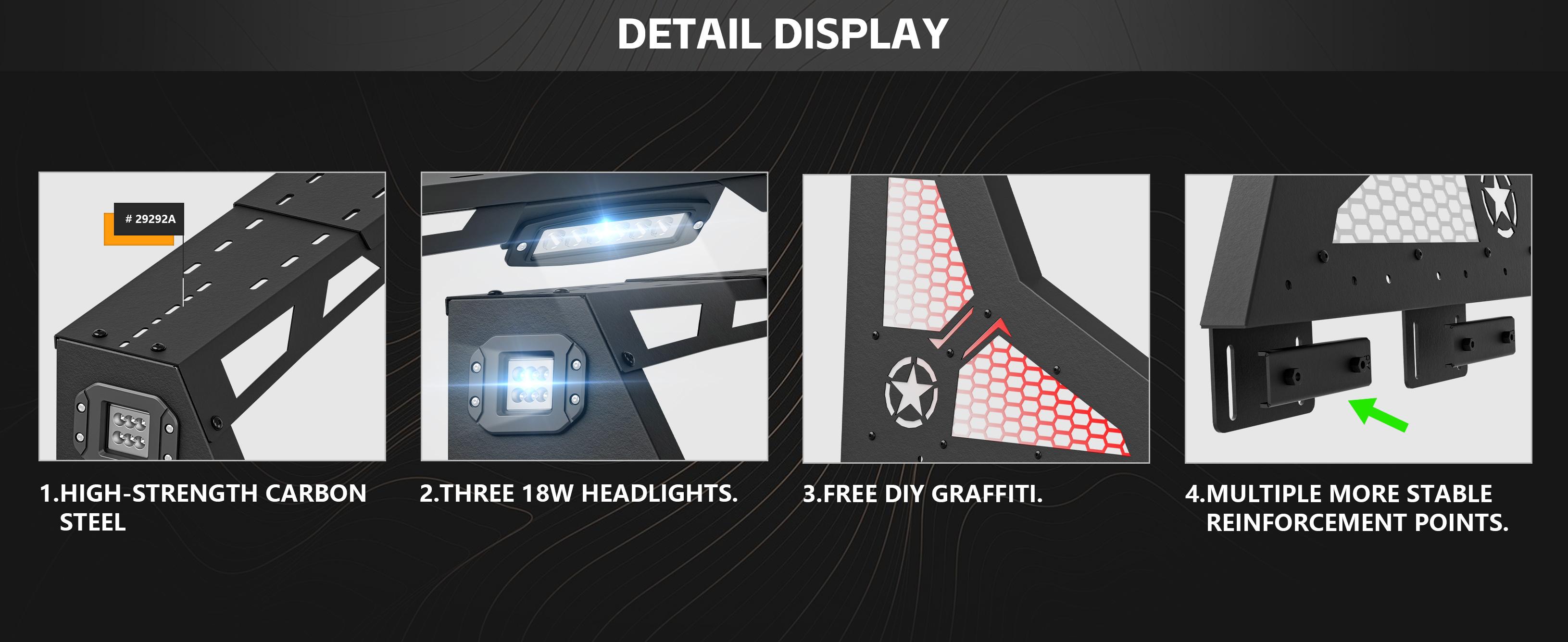 Truck Bed Roll Bar​s Tacoma F150 Tundra Gladiator JT Frontier Titan Silverado 1500 & Sierra 1500