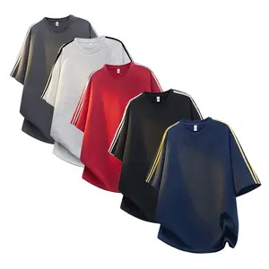 Men’s trendy streetwear three-stripe short-sleeve T-shirt — unisex summer loose fit heavyweight crewneck athletic casual tee for both men and women