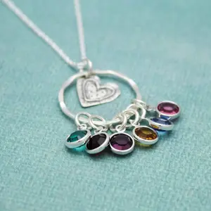 Mom or Grandma Heart Birthstone Necklace