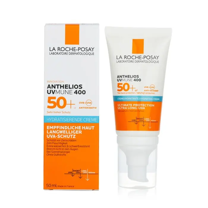 La Roche Posay Anthelios UVmune 400 Hypoallergenic Lightweight Unscented Dewy Facial Sunscreen, 50ml-1.69oz Hydrating Non-Paste Cream, SPF50 Water-Resistant, No White Cast, UV Repair, For Sensitive Skin Adults, Daily Routine Use, Sun Care