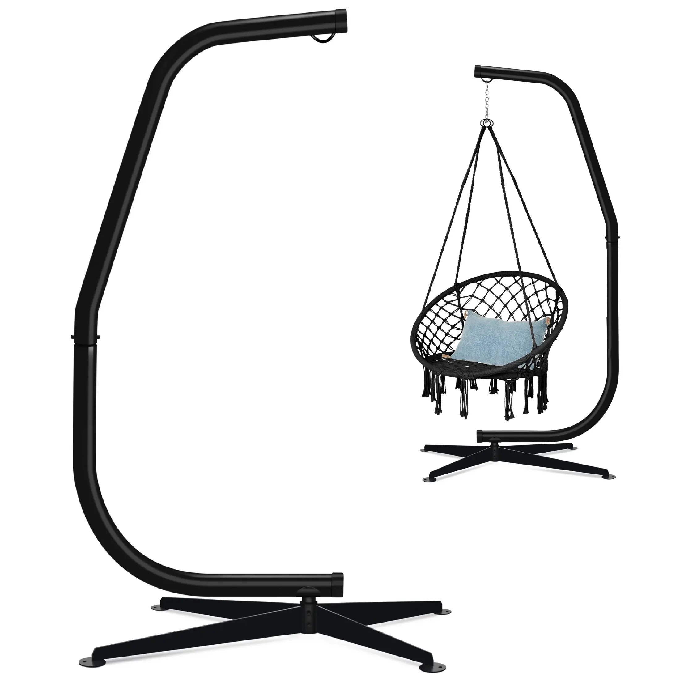 Best Choice Products Metal Hanging Hammock C-Stand for Chair/ Weather-Resistant Finish, Offset Base - Stand Only - Black