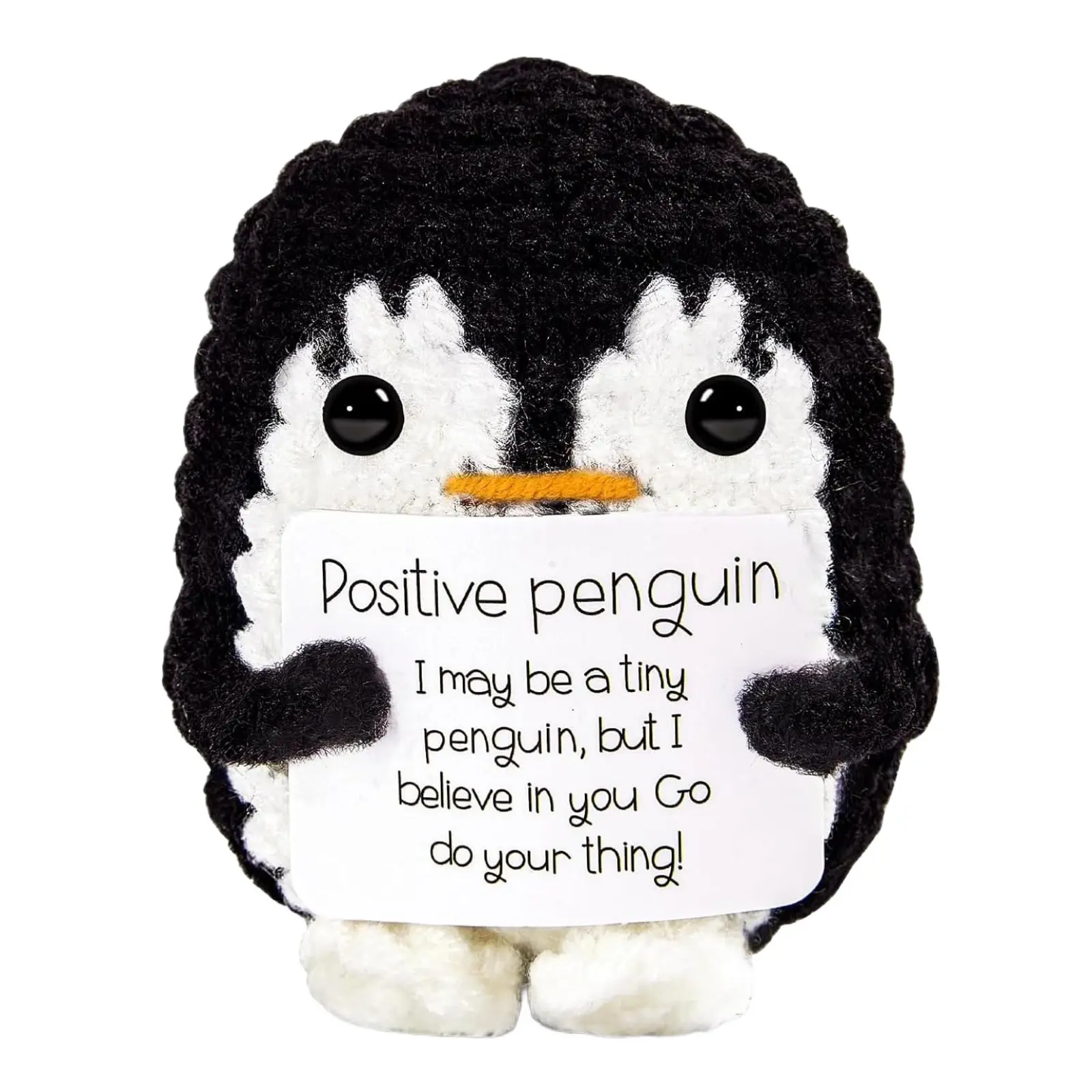 Handmade Crochet Positive Penguin Doll - Mini Knitted Desk Ornament with Encouragement Card, Emotional Support Home Decor Gift