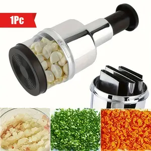 [Stainless Steel Garlic Press] Stainless Steel Manual Garlic Press & Food Chopper |   Handheld Vegetable and Onion Cutter, Garlic Grinder, Masher, Mini Grinder, Kitchen Tool for RV Kitchens, No Electricity Required, Round Shape, Food Preparation