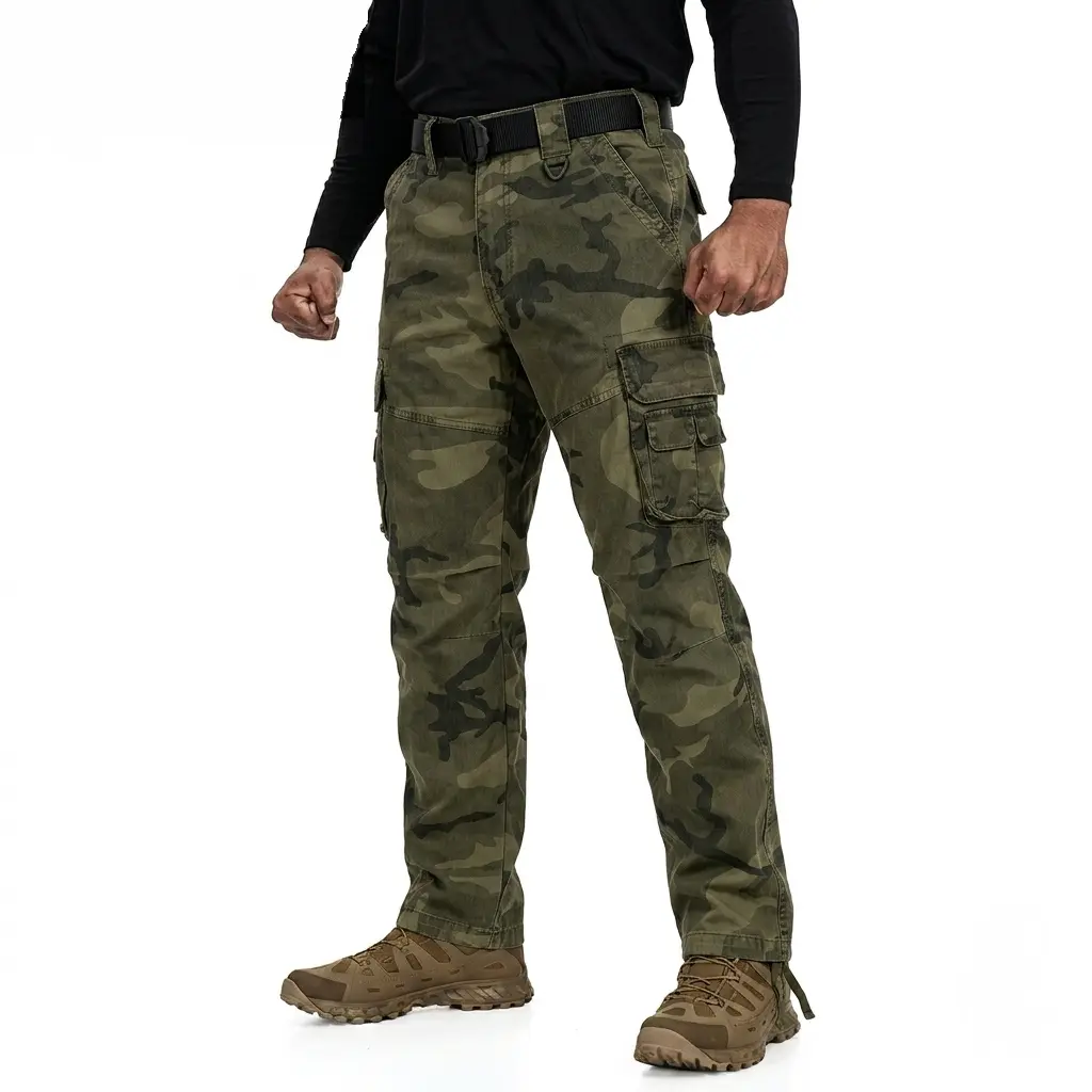 Men’s Heavyweight Washed Camouflage Cargo Tactical Pants — Outdoor Combat, Multi-Pocket, Straight-Leg, Long Pants backtoschool