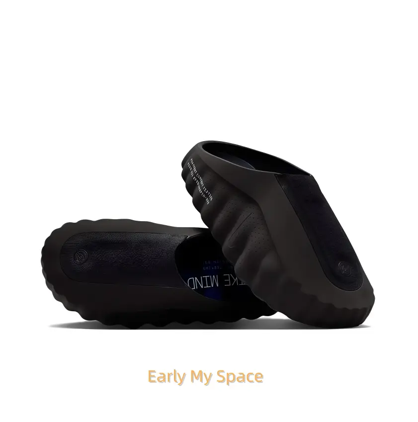 Black Concept Testing Mule Slides, Blue Cushioning Massage Outsole, Breathable Fabric Upper, Futuristic Tech Slides