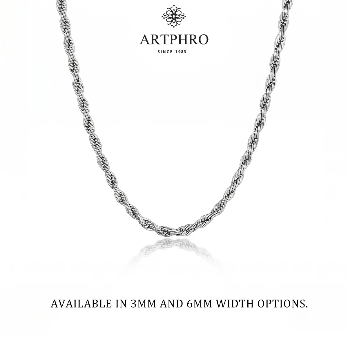 ARTPHRO Men's Twisted Stainless Steel Chain Necklace, 3mm/6mm, Elegant, Hypoallergenic & Fade-Resistant Minimalist Jewelry for Dates & Outings