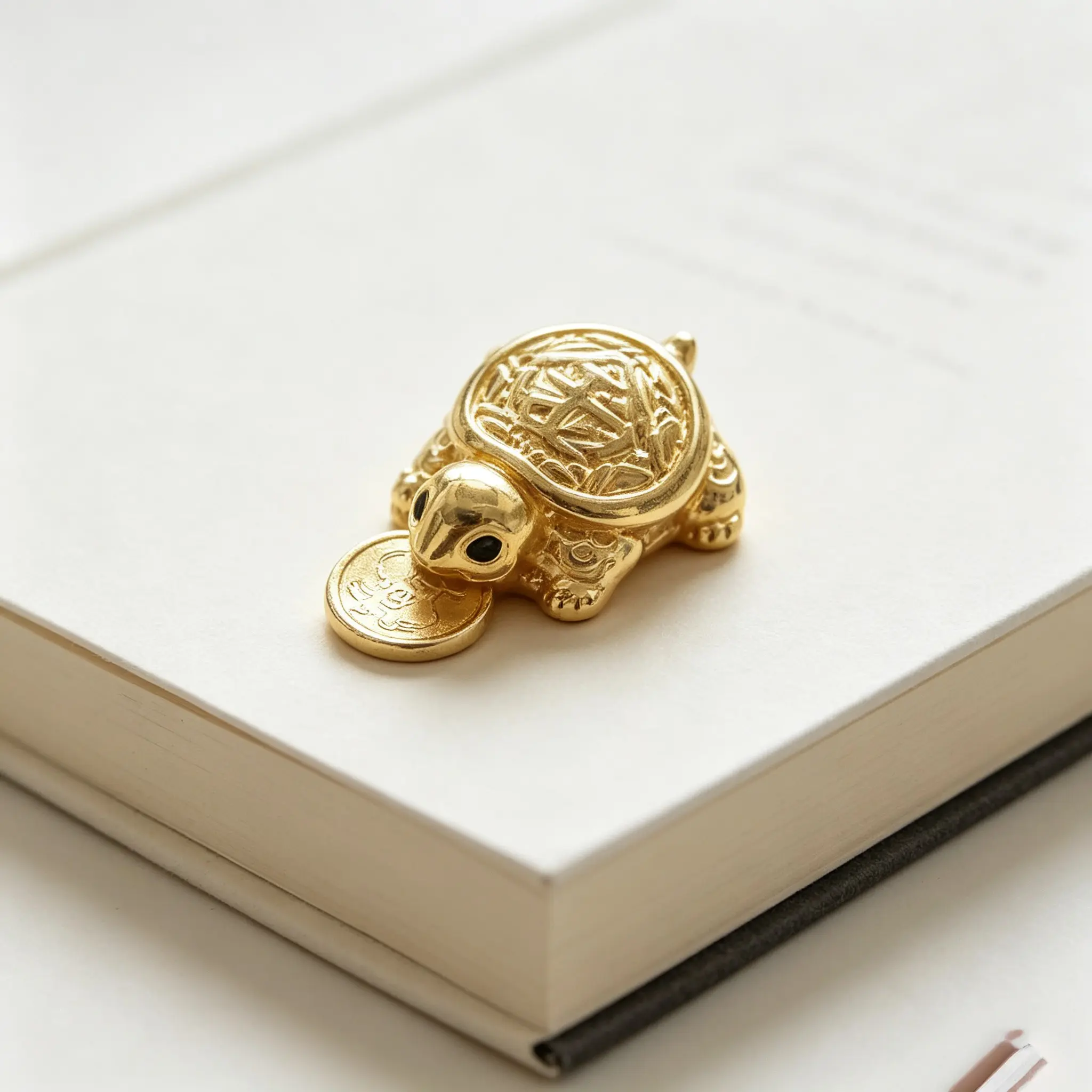 Golden Tortoise Money-Biting Ornament, Small Golden Turtle Feng Shui Decor, Wealth-Bringing Miniature Statue, Home Decoration Mini Sculpture, Table Ornament, Decoration Items