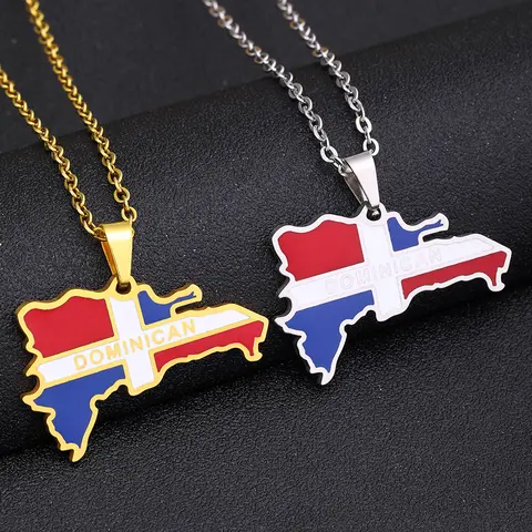 GGIRL Dominica Map Titanium Steel Pendant Necklace, Stainless Steel Couple Matching Set Jewelry, Casual Daily Versatile Chain, Female Men's Accessories