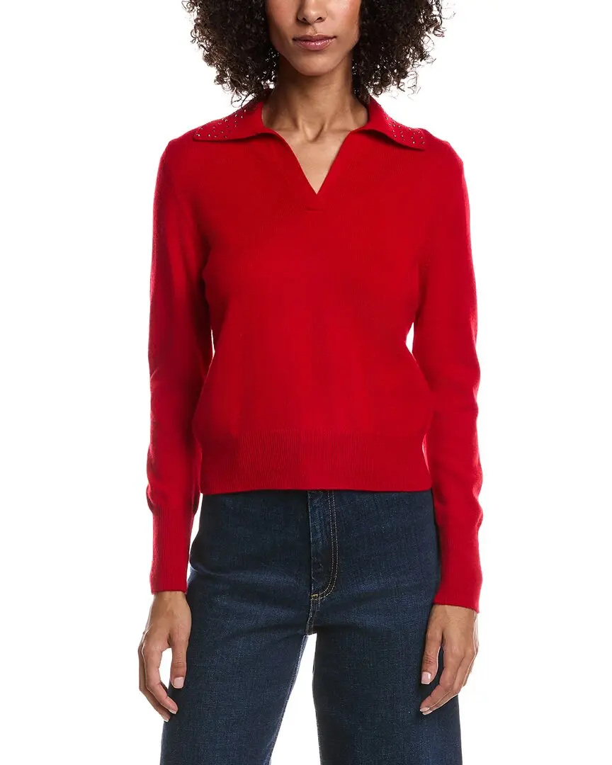 Forte Cashmere Wool & Cashmere-Blend Crystal Polo Sweater