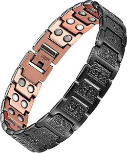 Magnetic Therapy Cross Bracelet for Men with 48 Neodymium Magnets 3800 Gauss Adjustable Size 9.25 Inches Natural Magnetism Anti-Inflammatory Gift Classic Design