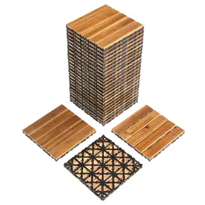 27PCS Outdoor Wood Interlocking Deck Tiles, Waterproof Pine Flooring 11.8"x11.8", Easy Snap Installation, for Porch, Patio, Backyard, Pool Area