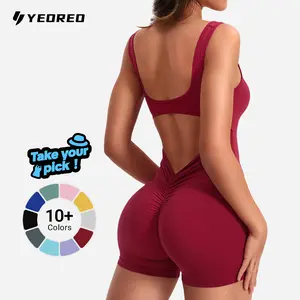YEOREO One Piece Workout Jumpsuits for Women Backless Tummy Control Sleeveless Jumpsuits Lizvette V Back Scrunch Yoga Romper