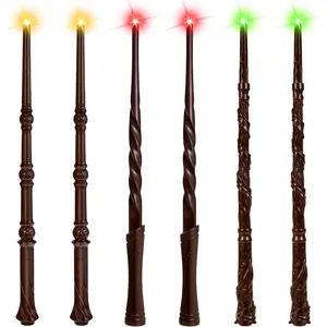 Light Up Magic Wizard Wand with 4 Color Lightings & Sounds - 6 Pack Illuminating Witch Toy Wands for Kids Party Cosplay Mixed