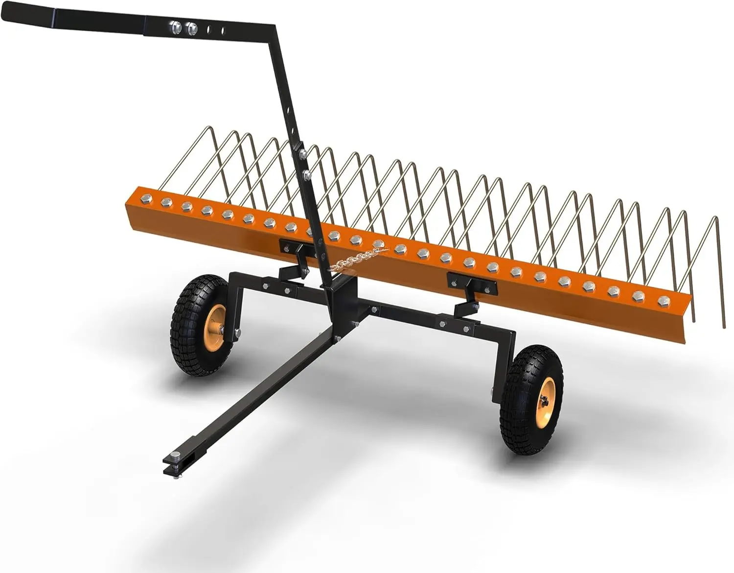 60'' Tow Behind Lawn Dethatcher, Tow-Behind Landscape Rake, Pull Behind Dethatcher with 24 Tines, Heavy-Duty Steel Pine Straw Rake for ATV, UTV, and Garden Tractors