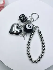 Personalized metal dark style street cool beaded keychain, DIY handmade keychain pendant four-pointed star dice bag pendant 8 ball element peach heart keychain pendant, small and exquisite versatile bag small object pendant Keychain For Bags