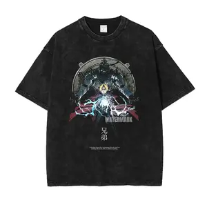 FULLMETAL ALCHEMIST Graphic Print T-Shirt Men Women Vintage Washed Cotton Fashion Casual Oversized Tees Summer New Tops