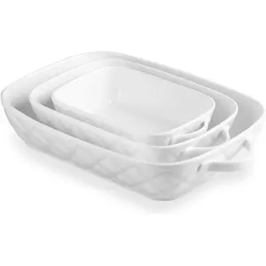 Casserole Dishes for Oven, Baking Dish Set of 3,Ceramic Bakeware Set, Rectangular Baking Pan for Cooking,Kitchen,Banquet,12.2x9.2x2.5 Inches (White)