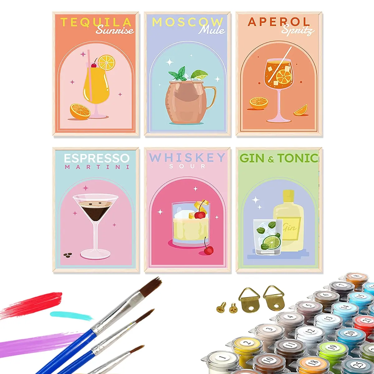 6 Piece Adult Beginner Paint by Numbers Kit, 8x12 Inch Canvas, DIY Acrylic Painting Set, Home Decor, Gift for Art Lovers