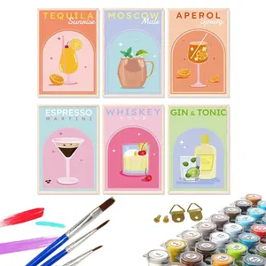 6pcs Paint By Numbers Kit for Adults Beginners - 12x16in/30x40cm Color Canvas, Easy DIY Cocktail Acrylic Painting Set - Wall Decor for Living Room and Bedroom, Creative Gift for Birthday, Mother's Day and Christmas, Without Frame