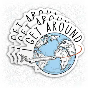 Set 3pcs Jet Set Airplane sticker for Pilots Travelers, I Get Around Travel Stickers, Waterproof Sticker for Laptop Water Bottle Book