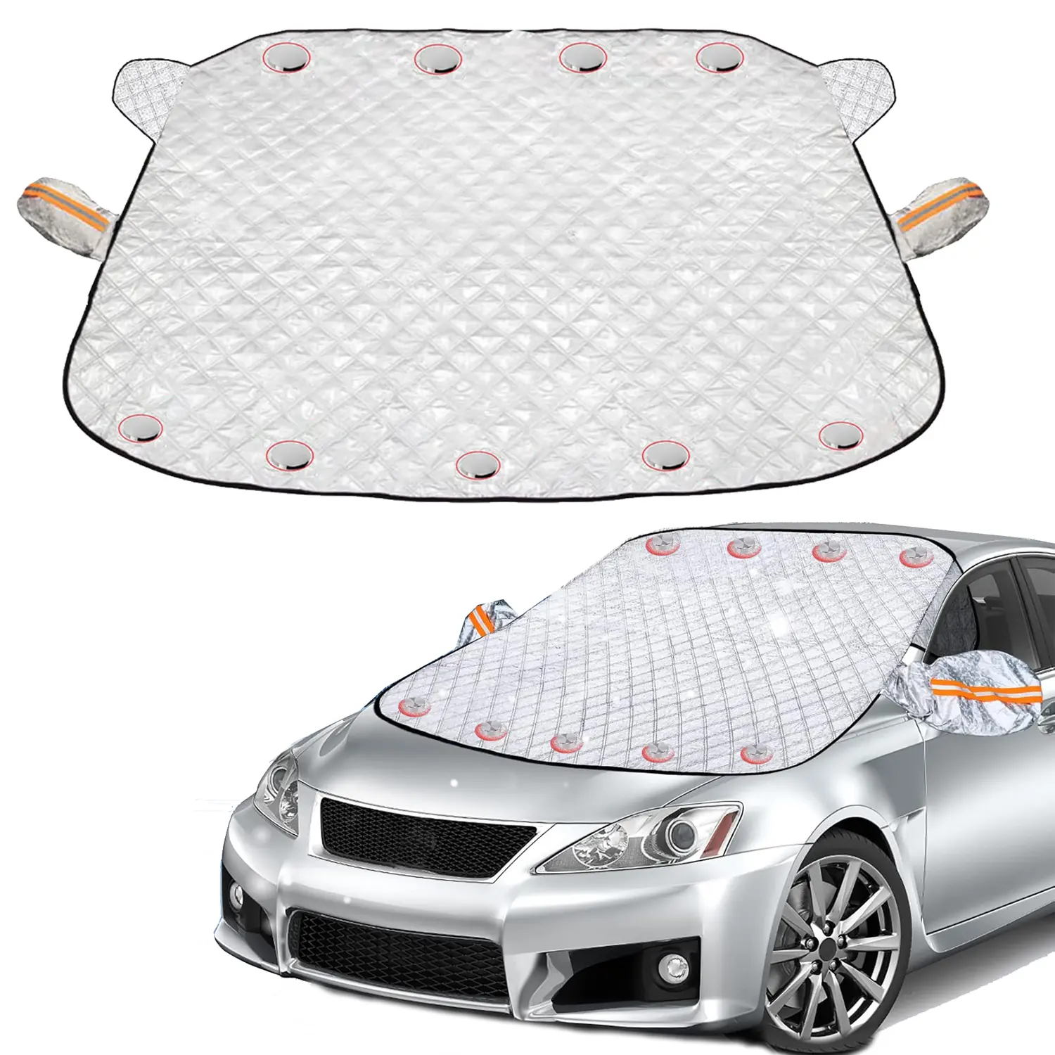 Car Windshield Cover for Ice and Snow - 9 Magnetic Car Windshield Snow Cover, Winter Frost Guard Car Window Covers Snow Shield Ice Cover & 4-Layer, Anti-UV for Most Cars Big Size (64x 56in)