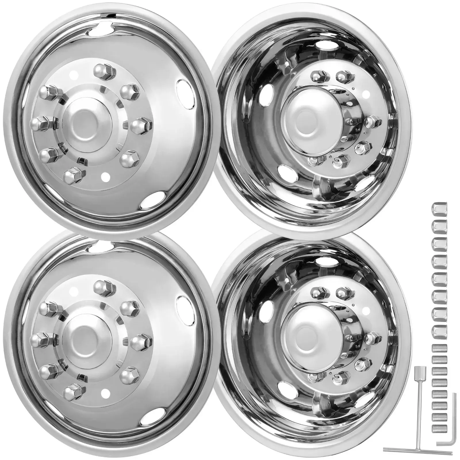 【DealsForYouDays】VEVOR 19.5-inch 10 Lug Wheel Simulators,304 Stainless Steel Wheel Simulator Kit with Mirror Polished Finish2 Front and 2 Rear Wheel Covers Fit for For Ford F450/F550 (2005-2020)4 pcs