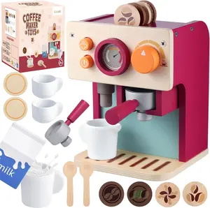 GAGAKU Wooden Coffee Machine Toy for Toddlers, Montessori Learning Toys for 3 4 5 Year Old Girls & Boys, Realistic Pretend Play Kitchen Accessories with Espresso Maker & Latte Art Set