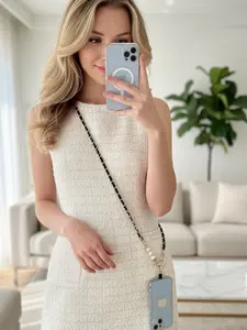 Pearl Leather Chain Mobile Phone Strap Long Crossbody Anti-Loss Shoulder Cord with Metal Pendant for Women Fashion Accessory Ideal for Daily Use - Cellphone